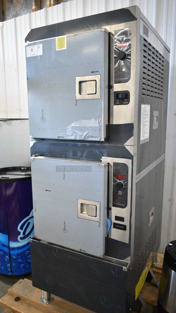 BRAND NEW SCRATCH AND DENT! 2023 Cleveland 24CEA10 SteamCraft Gemini Stainless Steel Commercial 10 Pan Electric Floor Steamer. 208 Volts, 3 Phase.  - Image 3 of 11
