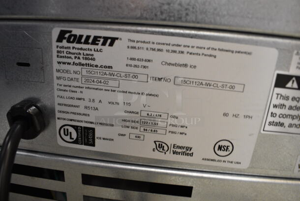 BRAND NEW SCRATCH AND DENT! 2024 Follett 15CI112A-IW-CL-ST-00 Champion 15 Series Chewblet Countertop Ice Maker and Water Dispenser with 15 lb. Bin and Filter. 100 lb. 115 Volts, 1 Phase.  - Image 6 of 6