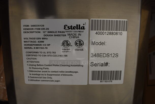 BRAND NEW SCRATCH AND DENT! Estella 348EDS12S 12" Metal Commercial Countertop One Stage Dough Sheeter. 120 Volts, 1 Phase. 19x20x15. Tested and Working! - Image 4 of 7
