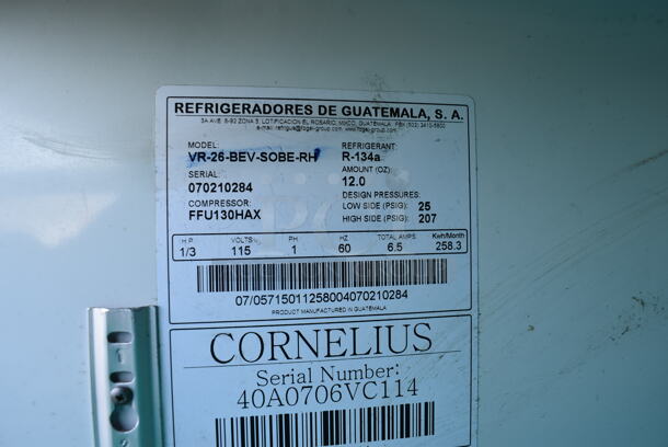 Cornelius VR-26-BEV-SOBE-RH Metal Commercial Single Door Reach In Cooler Merchandiser w/ Poly Coated Racks. 115 Volts, 1 Phase. Tested and Working! - Image 5 of 6