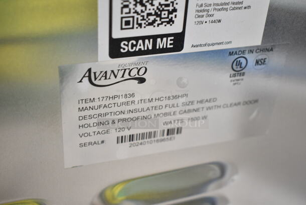 BRAND NEW SCRATCH AND DENT! Avantco 177HPI1836 Metal Commercial Heated Holding Cabinet on Commercial Casters. 120 Volts, 1 Phase. Tested and Working! - Image 5 of 5
