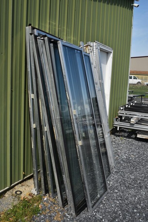 ALL ONE MONEY! Lot of Metal Frame Pieces w/ 14 Glass Doors. Door Frame Measures 70x9x76. - Image 6 of 9