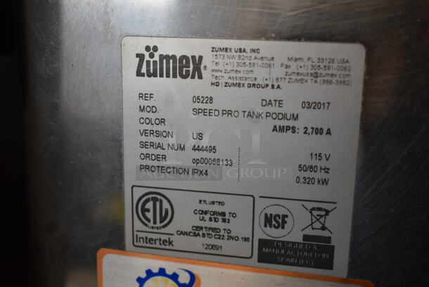 2017 Zumex Speed Pro Tank Podium Stainless Steel Commercial Floor Style Citrus Juicer on Commercial Casters. 115 Volts, 1 Phase. Tested and Working! - Image 8 of 9