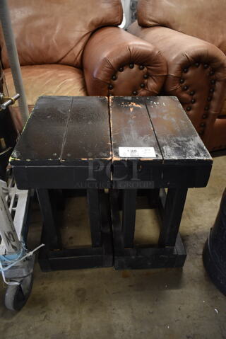 2 Black Wood Pattern End Tables. 2 Times Your Bid!