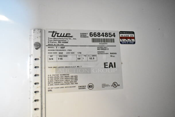 True T-49F Stainless Steel Commercial 2 Door Reach In Freezer on Commercial Casters. 115 Volts, 1 Phase. Cannot Test - Unit Trips Breaker - Image 5 of 5