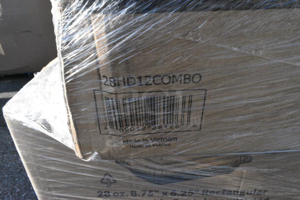 29 BRAND NEW Boxes Including 128HD12COMBO Choice Heavy Duty 12 oz. Microwavable Translucent Plastic Deli Container and Lid Combo Pack - 240/Case, 2 Box 129MCS28B Choice 28 oz. Black Rectangular Microwavable Heavy Weight Container with Lid 8 3/4" x 6 1/4" x 1 3/4" - 150/Case, 127RD16COMBO Choice 16 oz. Microwavable Clear Round Deli Container and Lid Combo Pack - 250/Case, 966TALLFLDB Choice White Tall-Fold 6" x 13" Dispenser Napkin - 8000/Case, 5001RT800B Lavex 8" White Hardwound Paper Towel, 800 Feet / Roll - 6/Case, 500CC9 Choice 9 oz. Clear PET Customizable Plastic Squat Cold Cup - 1000/Case, 4338HCAKE12100 Choice 8" High Dome Half Cake Container with Dome Lid - 100/Case, 500CC16 Choice Clear PET Customizable Plastic Cold Cup - 16 oz. - 1000/Case, 130IC20DSP1M Choice 20 lb. Clear Plastic Drawstring Ice Bag with Ice Print - 250/Case, 150CK1515RD Choice 15" x 15" Red Check Deli Sandwich Wrap Paper - 4000/Case. 29 Times Your Bid!  - Image 2 of 12