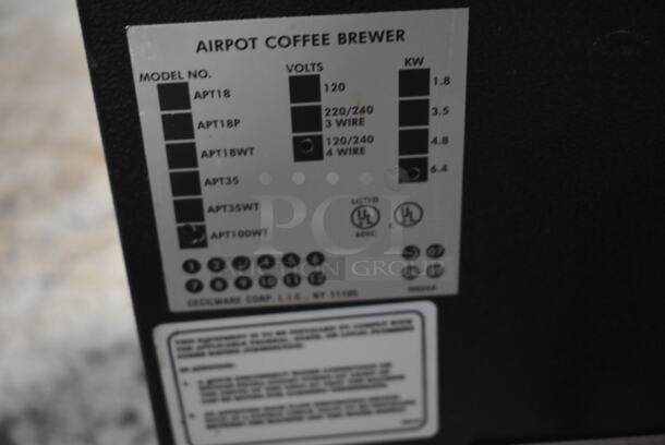 Cecilware APT100WT Metal Commercial Countertop Coffee Machine w/ Hot Water Dispenser and 2 Poly Brew Baskets. 120 Volts, 1 Phase. 16x20x25   - Image 4 of 5