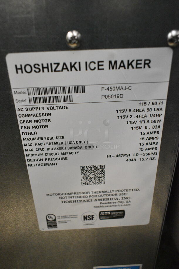 BRAND NEW SCRATCH AND DENT! 2024 Hoshizaki F-450MAJ-C Stainless Steel Commercial Slim Line Series 22" Cubelet Ice Machine - 412 lb. 115 Volts, 1 Phase.  - Image 6 of 6