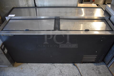 True TD-65-24 Stainless Steel Commercial Back Bar Bottle Cooler w/ 2 Sliding Lids. 115 Volts, 1 Phase. 65x27x33.5. Tested and Powers On But Does Not Get Cold