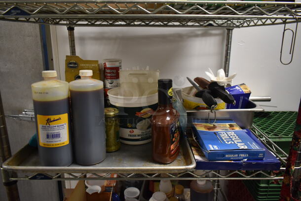 Metro Chrome Finish 3 Tier Wire Shelving Unit w/ Contents. BUYER MUST REMOVE: BUYER MUST DISMANTLE. PCI CANNOT DISMANTLE FOR SHIPPING. PLEASE CONSIDER FREIGHT CHARGES. (kitchen) - Image 3 of 5