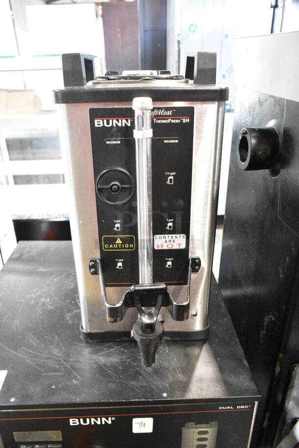 Bunn DUAL SH DBC Stainless Steel Commercial Countertop Double Coffee Machine w/ Hot Water Dispenser, 2 Metal Brew Baskets and 2 Satellite Servers. 120/240 Volts, 1 Phase.  - Image 4 of 11