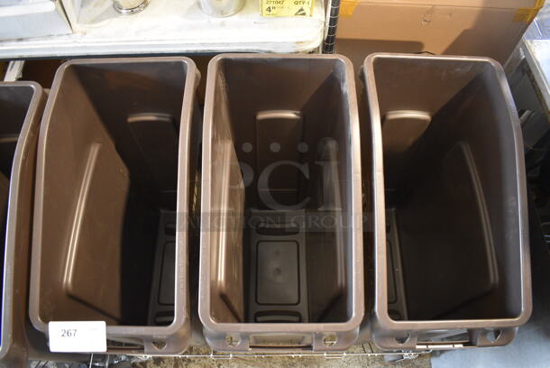 BRAND NEW! Metal Wire Cart on Commercial Casters w/ 3 Brown Ingredient Bins / Slim Jim Trash Cans. 35x22x30 - Image 4 of 4