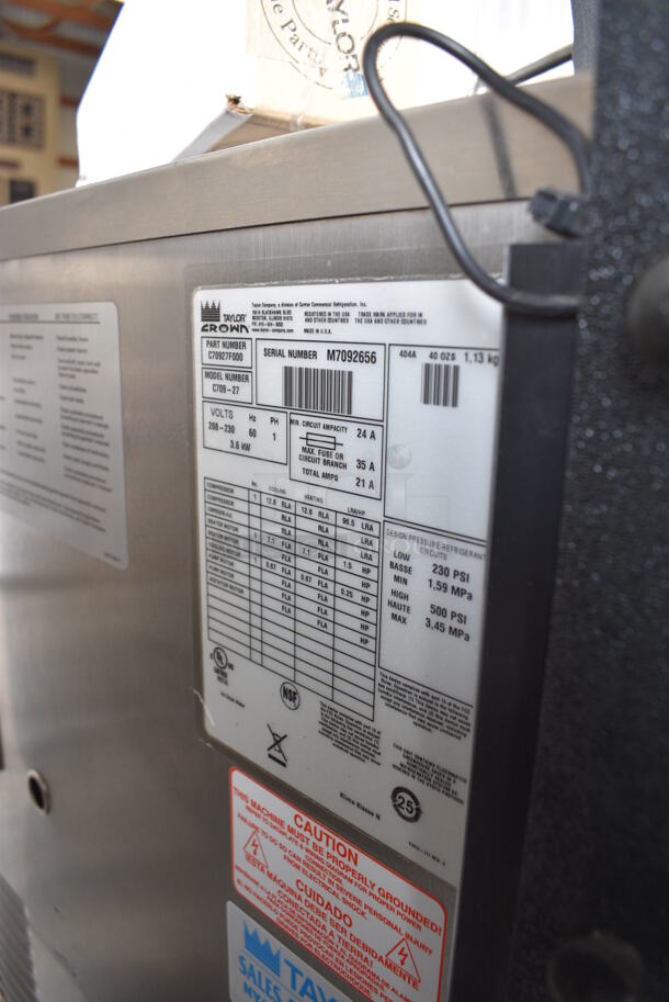 2017 Taylor Model C709-27 Stainless Steel Commercial Air Cooled Single Flavor Soft Serve Ice Cream Machine w/ Taylor Model C20100-WFB 10 Head Flavor Blast and Color Touch Panel for Flavor Burst on Commercial Casters. 208-230 Volts, 1 Phase. 23x33x61 - Image 4 of 10
