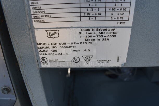 Duke SUB-HF-R25 M Stainless Steel Commercial Subway Make Line Soup Warming Station w/ Lowering Sneeze Guard. 120 Volts, 1 Phase. 25x34x52 - Image 5 of 5