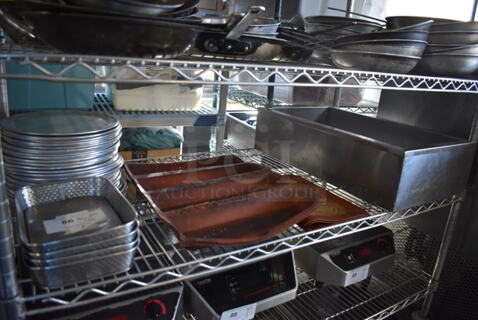 ALL ONE MONEY! Tier Lot of Various Items Including Baking Pan Liners, Pizza Pans, Metal Bin