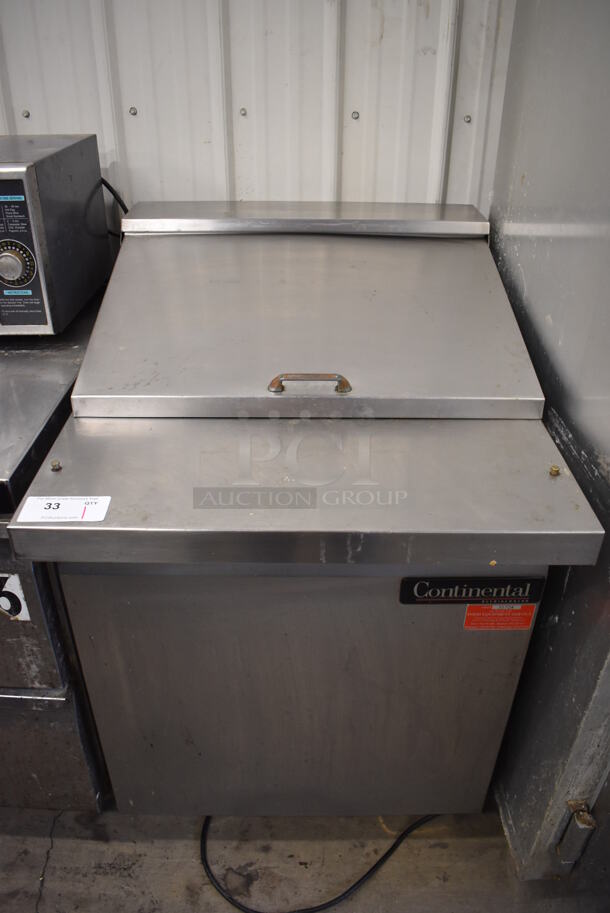 Continental SW27-12M Stainless Steel Commercial Sandwich Salad Prep Table Bain Marie Mega Top on Commercial Casters. 115 Volts, 1 Phase. 27.5x34x41. Tested and Powers On But Temps at 44 Degrees