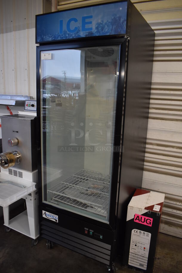 BRAND NEW SCRATCH AND DENT! Avantco 178GDICE24FB Metal Commercial Single Door Reach In Ice Freezer Merchandiser on Commercial Casters. 115 Volts, 1 Phase. 31x33x87. Tested and Working! - Image 3 of 7