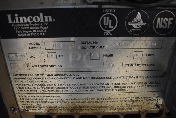 2 Lincoln Impinger 1132 Stainless Steel Commercial Electric Powered Conveyor Pizza Oven on Commercial Casters. 120/208 Volts, 3 Phase. 60x37x60. 2 Times Your Bid! - Image 7 of 9