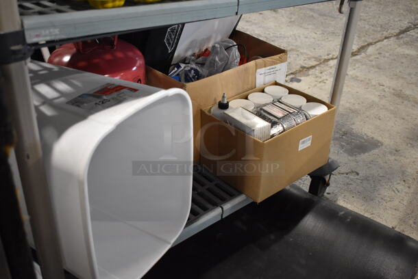 ALL ONE MONEY! Tier Lot of Various Items Including Helium Tank, White Trash Can and Poly Containers - Image 2 of 3