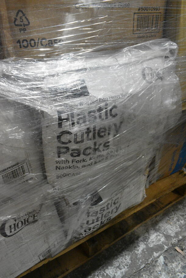 27 BRAND NEW Boxes Including 500CC12 Choice Clear PET Customizable Plastic Cold Cup - 12 oz. - 1000/Case, 5008W Choice 8 oz. Tall White Poly Paper Hot Cup - 1000/Case, 4 Box 130BKFKSNSPX500 Choice Black Extra Heavy Weight Wrapped Plastic Cutlery Pack with Napkin and Salt and Pepper Packets - 500/Case, 500TO993 Choice 9" x 9" x 3" Microwavable 1-Compartment Black / Clear Plastic Hinged Container - 100/Case, 127CH08F Choice 8 oz. Clear RPET Tall Hinged Deli Container - 200/Case, Solo 626NSL Prima PET Plastic Cold Cup Strawless Lid - 1000/Case. 27 Times Your Bid!  - Image 6 of 12