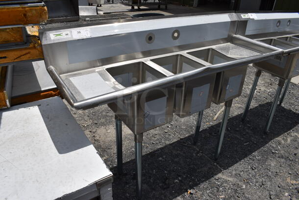 BRAND NEW SCRATCH AND DENT! Regency Stainless Steel Commercial 3 Bay Sink w/ Dual Drain Boards. 58x19x45. Bays 10x14x10. Drain Boards: 10x15x1