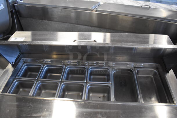 2017 Atosa MSF8302GR Stainless Steel Commercial Sandwich Salad Prep Table Bain Marie Mega Top on Commercial Casters. 115 Volts, 1 Phase. Tested and Powers On But Does Not Get Cold - Image 4 of 7