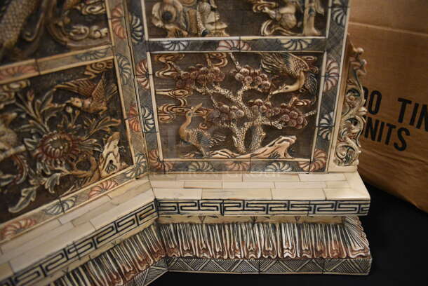 EXTREMELY RARE! ANTIQUE! Authentic 100+ Year Old Hand Carved Solid Ivory Decorative Screen w/ Dragon Motif. - Image 10 of 11