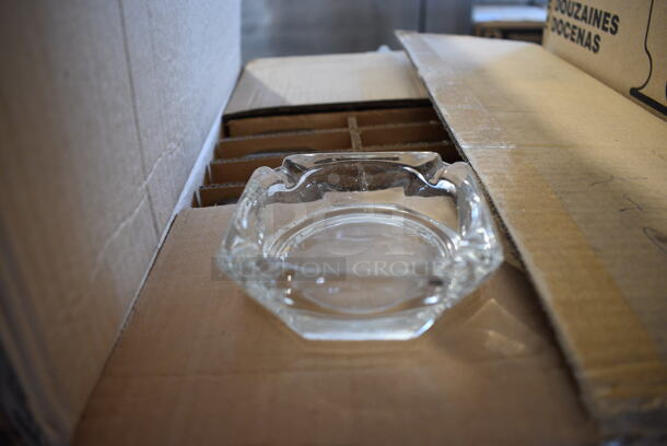 3 Boxes of 36 BRAND NEW IN BOX! Glass Ashtrays. 3.5x3.5x1. 3 Times Your Bid!