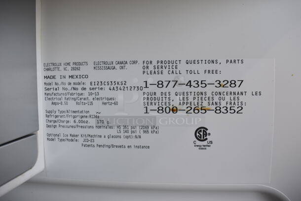 BRAND NEW SCRATCH AND DENT! 2013 Electrolux EI23CS35KS2 Stainless Steel Commercial French Style Cooler Freezer Combo Unit w/ Water and Ice Dispenser. 115 Volts, 1 Phase. 36x32x70. Tested and Working! - Image 6 of 8