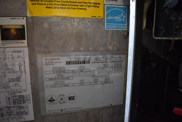 2014 Pitco Frialator Model SSH60 ENERGY STAR Stainless Steel Commercial 4 Bay Natural Gas Powered Deep Fat Fryer w/ 6 Metal Fry Baskets and Filtration System on Commercial Casters. 80,000 BTU. 62.5x35x49 - Image 6 of 11