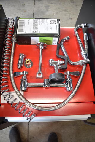 BRAND NEW SCRATCH AND DENT! Lot of Regency 600PRA Pre-Rinse Add-On Faucet Base, Handles and Spray Nozzle Attachment. 
