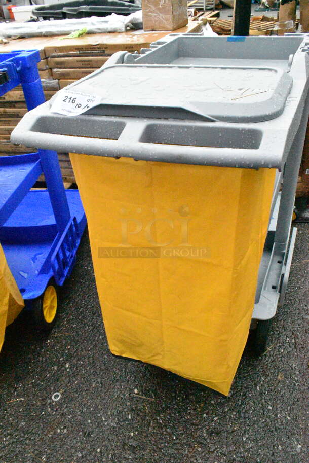 BRAND NEW SCRATCH AND DENT! Lavex 274GRYCARTWB Premium Gray 3-Shelf Janitor Cart Kit with Yellow Bag, Black Zipper Bag and Lid - Image 3 of 7