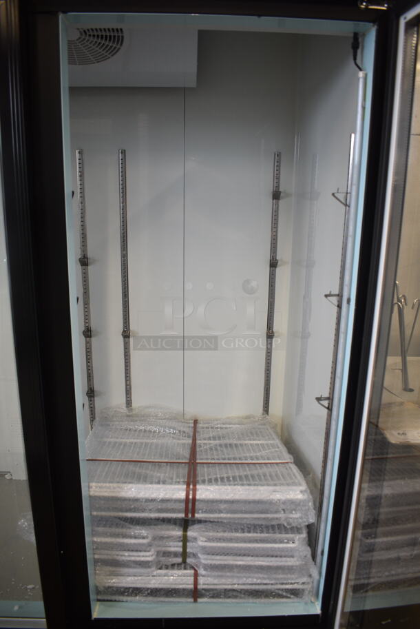 BRAND NEW SCRATCH AND DENT! 2024 Avantco 178GDC69HCB Metal Commercial 78 1/4" Black Customizable Swing Glass Door Merchandiser Refrigerator with LED Lighting. 115 Volts, 1 Phase. Tested and Working! - Image 4 of 7