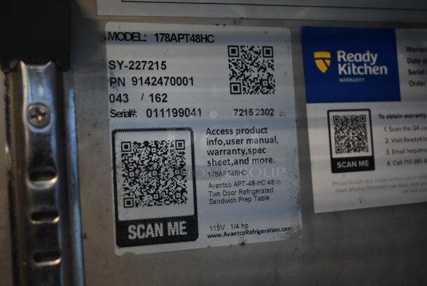 LIKE NEW! 2023 Avantco 178APT48HC Stainless Steel Commercial Sandwich Salad Prep Table Bain Marie Mega Top on Commercial Casters. 115 Volts, 1 Phase. Tested and Powers On But Does Not Get Cold - Image 8 of 10