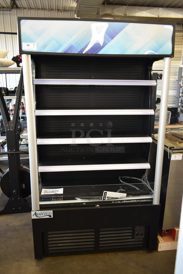 BRAND NEW SCRATCH AND DENT! Avantco 189BVAC46HC Black Metal Commercial Refrigerated Air Curtain Merchandiser. 110-120 Volts, 1 Phase. Tested and Powers On But Does Not Get Cold