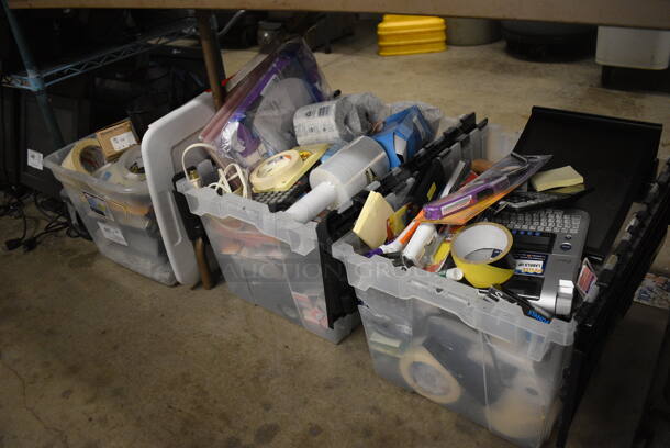 ALL ONE MONEY! Lot of 3 Clear Bins of Various Office Supplies!
