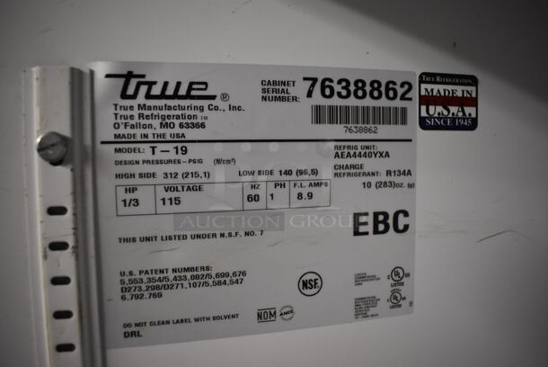 2013 True T-19 Stainless Steel Commercial Single Door Reach In Cooler on Commercial Casters. 115 Volts, 1 Phase. 27x25x79. Tested and Working! - Image 6 of 6