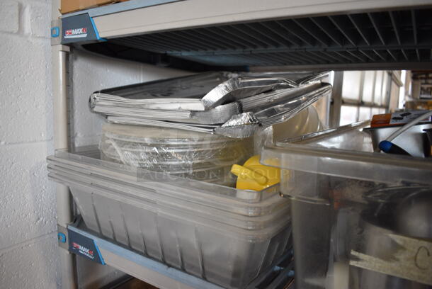 ALL ONE MONEY! Lot of 2 Tiers of Various Items Including Poly Bins, Bags and Various Wooden Pieces - Image 6 of 8