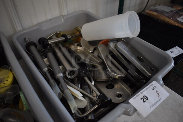 ALL ONE MONEY! Lot of Various Metal Pieces to Server Pumps in Gray Poly Bus Bin - Image 4 of 4