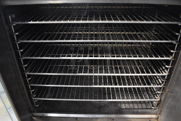 2 Duke Stainless Steel Commercial Natural Gas Powered Full Size Convection Ovens w/ View Through Door, Solid Door, Metal Oven Racks and Thermostatic Controls on Commercial Casters. 38x38x69. 2 Times Your Bid! - Image 7 of 9
