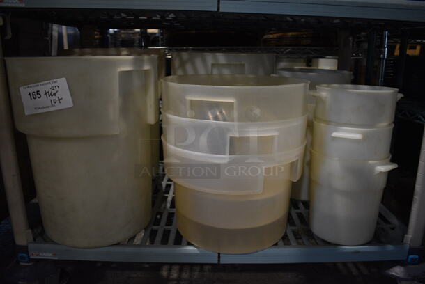 ALL ONE MONEY! Tier Lot of Various Poly Bins and Metal Round Lids. Includes 12x12x15.5