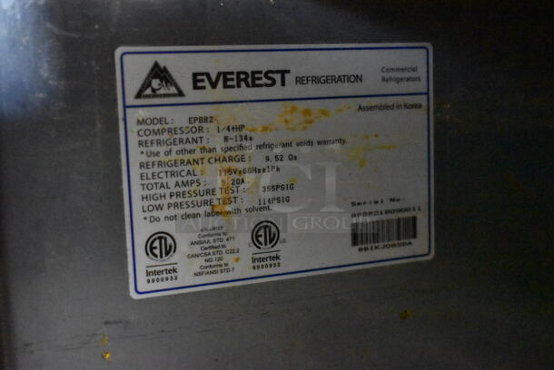 Everest EPBR2 Stainless Steel Commercial Sandwich Salad Prep Table Bain Marie Mega Top on Commercial Casters. 115 Volts, 1 Phase. Tested and Working! - Image 7 of 8