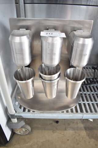 AvaMix 928ADM3 Stainless Steel Commercial Countertop 3 Head Drink Mixer w/ 4 Metal Mixing Cups. 110-120  Volts, 1 Phase. Tested and Working!