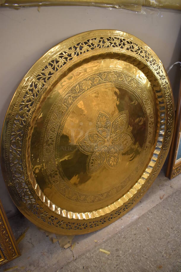 Gold Finish Round Bedouin Moroccan Serving Platter Turned Wall Decoration. - Image 2 of 6