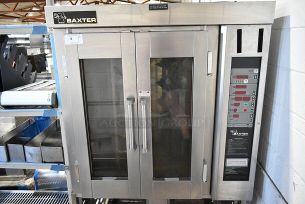 Baxter Stainless Steel Commercial Natural Gas Powered Mini Rotating Rack Oven w/ Lower Double Pan Rack on Commercial Casters.  - Image 3 of 7