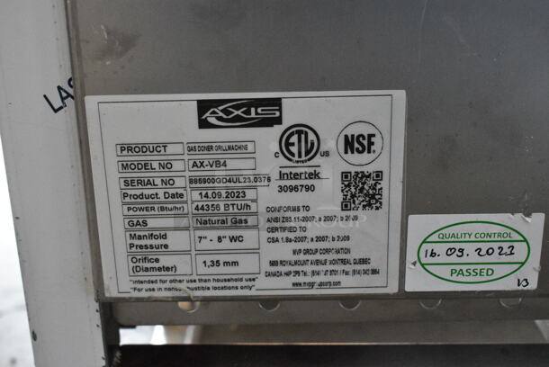BRAND NEW SCRATCH AND DENT! 2023 Axis AX-VB4 Stainless Steel Commercial Countertop Natural Gas Powered Gyro / Doner Machine.  - Image 7 of 8
