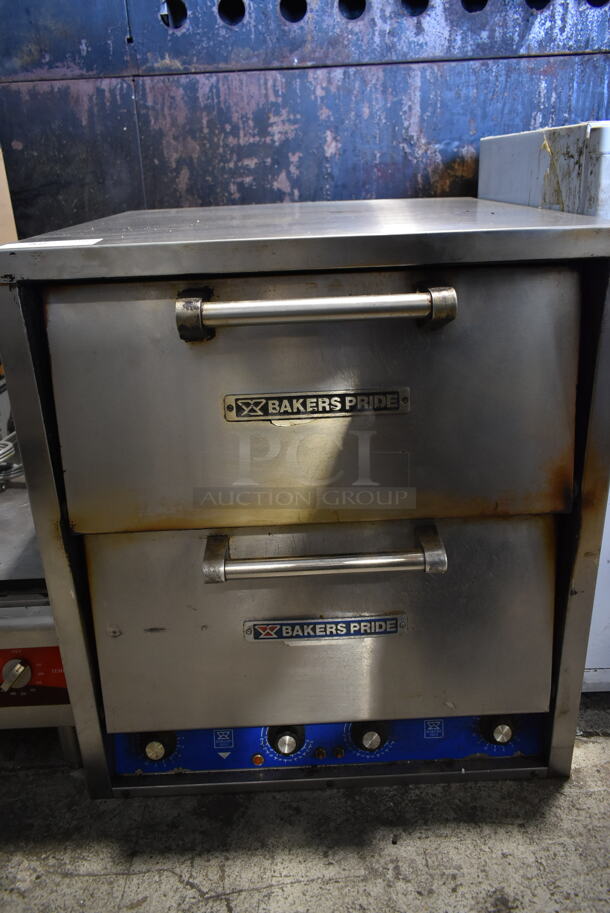 Bakers Pride P-44 Stainless Steel Commercial Countertop Electric Powered Double Deck Pizza Oven w/ Cooking Stones. 208 Volts, 1 Phase.  - Image 2 of 6