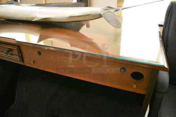 Hooker Wooden L Shaped Desk w/ Glass Top Pane. - Image 5 of 7