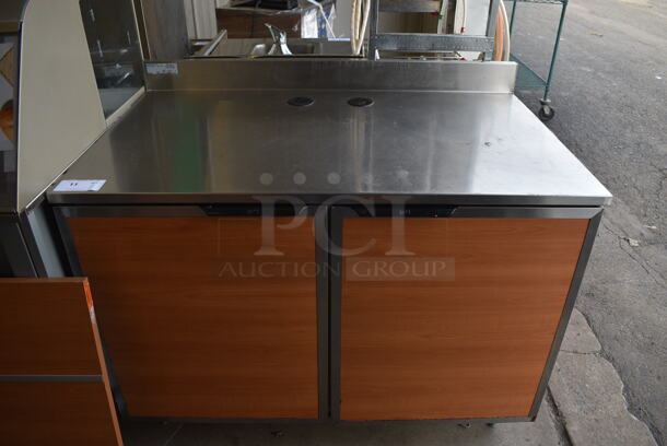Duke Model SUB-P-48M Stainless Steel Commercial 2 Door Counter w/ Wood Pattern Doors and Backsplash. 48x30x40