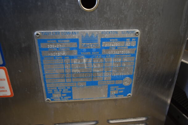 Taylor 339-27 Stainless Steel Commercial Floor Style Air Cooled 2 Flavor w/ Twist Soft Serve Ice Cream Machine on Commercial Casters. 208-230 Volts, 1 Phase.  - Image 5 of 9